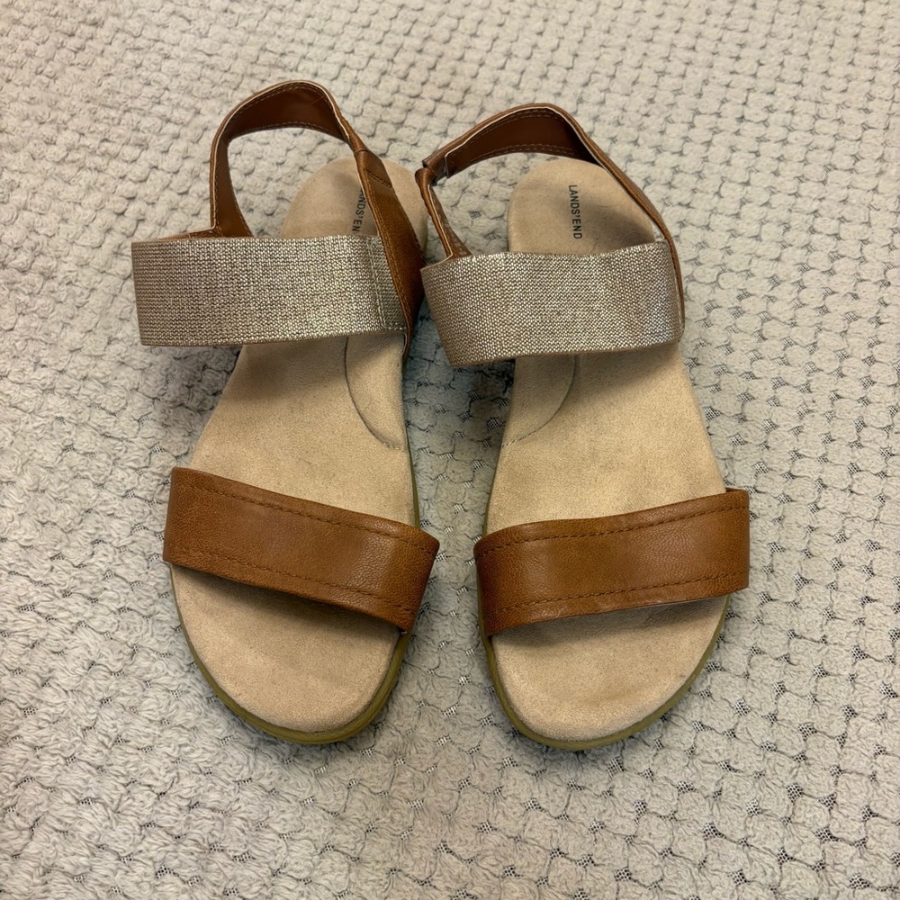 Lands' End Women's Brown Gold and Tan Sandals Size 10 NWOT